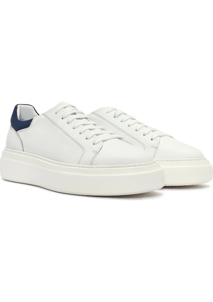 Erkek Beyaz Bağcıklı Deri Sneaker 25SFD612918