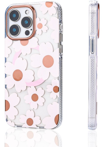 iPhone 16 Pro Max Kılıf Magsafe Şarj Özellikli Papatya Desenli Kapak