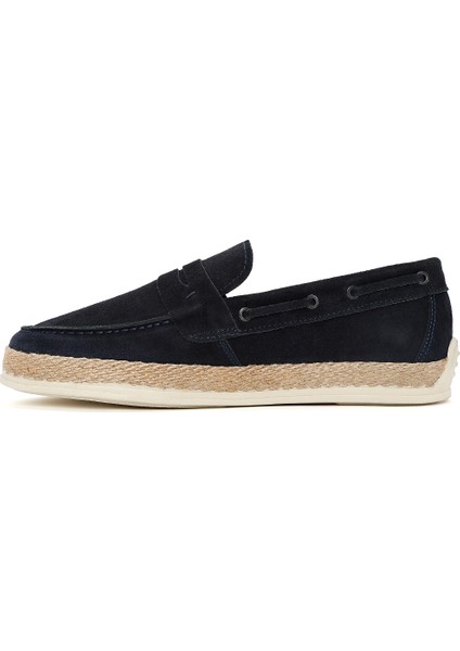 Erkek Lacivert Süet Deri Casual Loafer 25SFD680910