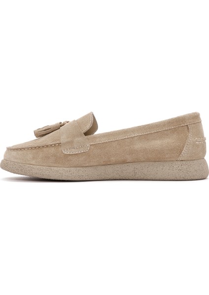 Kadın Bej Süet Deri Comfort Loafer 25SFD152010