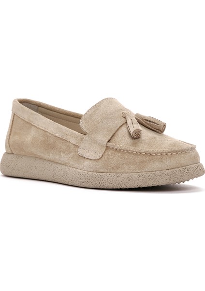 Kadın Bej Süet Deri Comfort Loafer 25SFD152010