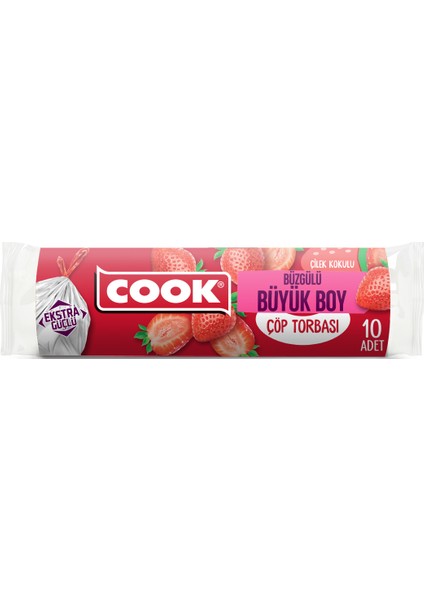 Büzgülü Büyük Boy Çilek Kokulu Çöp Torbası 10'lu