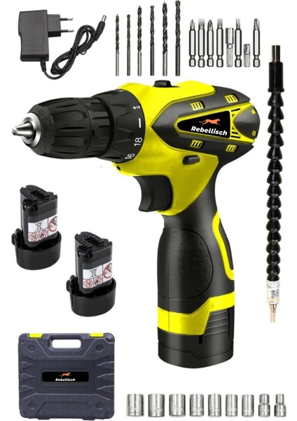 Germany 398 V 40 Ah High Eco Series Darbeli Metal Şanzıman Çift Akülü Vidalama Matkap + 27 Parça Setli