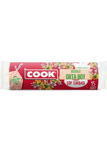 Büzgülü Çöp Torbası Orta Boy Hanımeli Kokulu 15 Adet