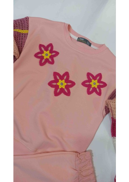 Kolları Örgü Triko Detaylı Şık Kız Çocuk Alt Üst Takım fiyatları