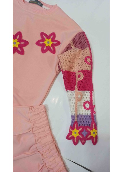 Kolları Örgü Triko Detaylı Şık Kız Çocuk Alt Üst Takım modelleri