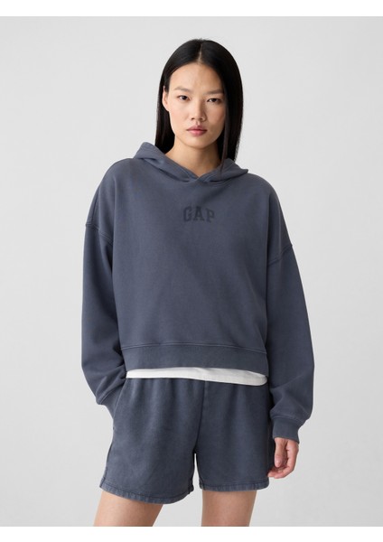 Kadın Koyu Mavi Relaxed Gap Logo Fleece Sweatshirt
