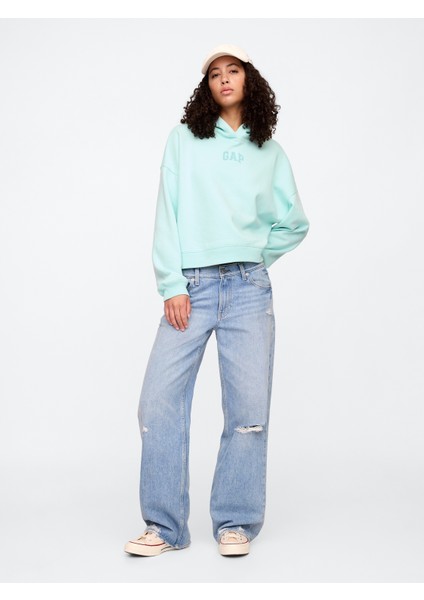 Kadın Açık Mavi Relaxed Gap Logo Fleece Sweatshirt fırsatları