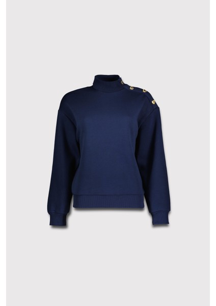 Omuzda Kalp Düğmeli Sweatshirt