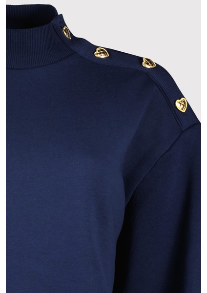 Omuzda Kalp Düğmeli Sweatshirt