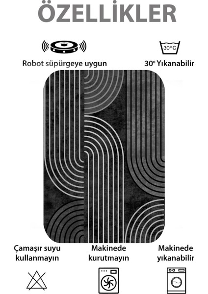 Gri-Siyah Iskandinav Tarzı Lateks Kaymaz Taban Halı