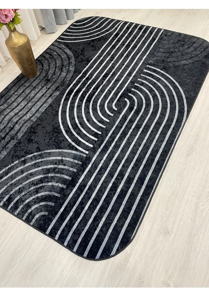 Gri-Siyah Iskandinav Tarzı Lateks Kaymaz Taban Halı