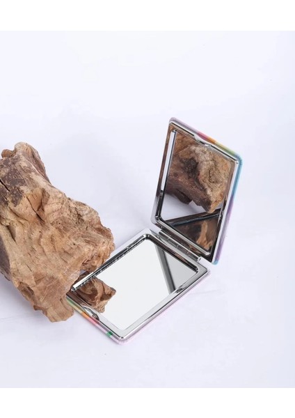 Lila 8.5x6 cm Kabartmalı Desenli Cep Çanta Aynası