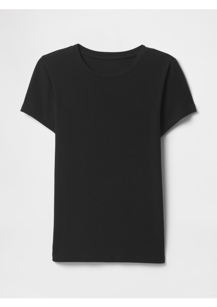Kadın Siyah Modern Rib Crop T-Shirt