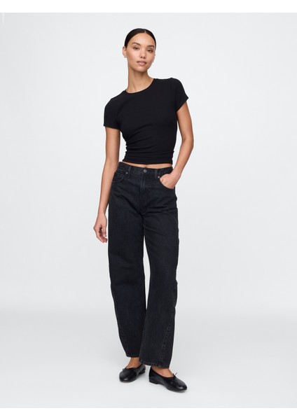 Kadın Siyah Modern Rib Crop T-Shirt