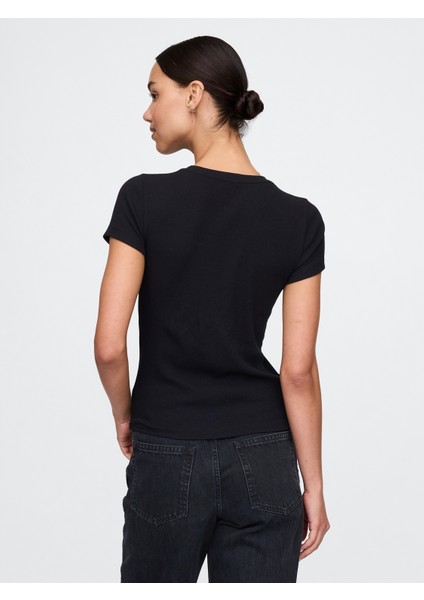 Kadın Siyah Modern Rib Crop T-Shirt