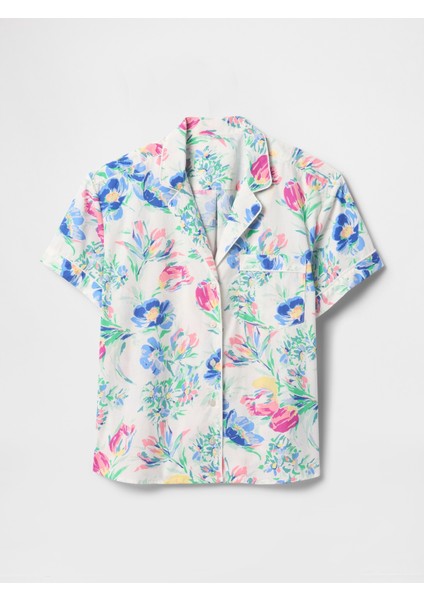 Kadın Çok Renkli Poplin Pijama Üstü