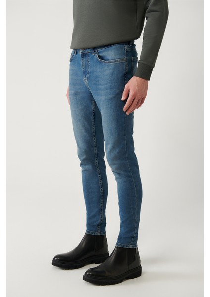 Erkek Mavi Eskitme Yıkamalı Esnek Jean Pantolon E003513 modelleri