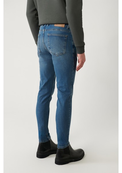 Erkek Mavi Eskitme Yıkamalı Esnek Jean Pantolon E003513 indirimleri