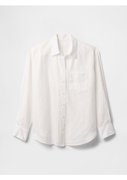Kadın Kırık Beyaz %100 Keten Relaxed Gömlek fiyatları