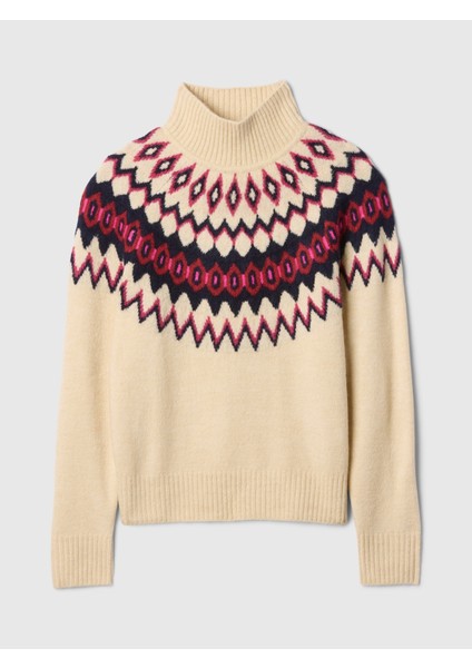 Kadın Bej Fair Isle Desenli Balıkçı Yaka Kazak fiyatları