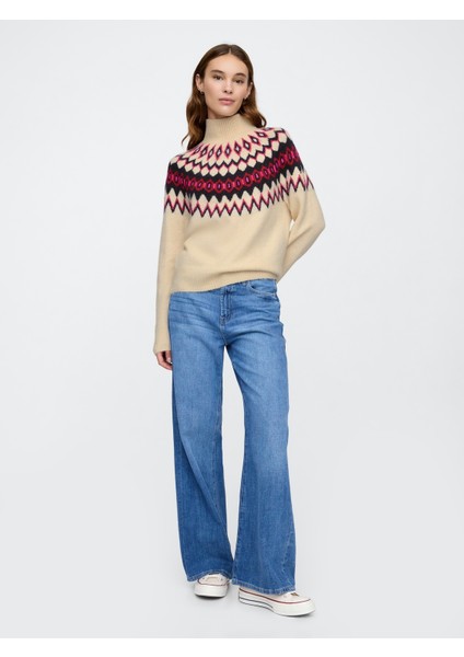 Kadın Bej Fair Isle Desenli Balıkçı Yaka Kazak fırsatları