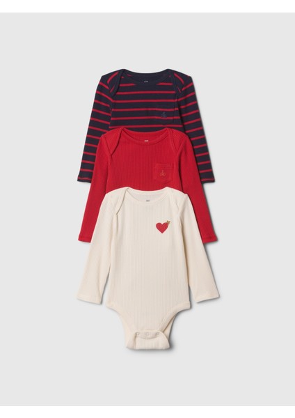 Bebek Kırmızı First Favorites 3'lü Bodysuit Seti