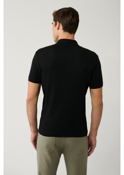 Erkek Siyah %100 Pamuk 3 Düğmeli Jakarlı Polo Yaka Regular Fit T-Shirt A41Y1354 fırsatları