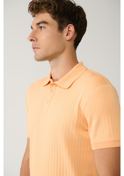 Erkek Açık Turuncu %100 Pamuk 3 Düğmeli Jakarlı Polo Yaka T-shirt A41y1354