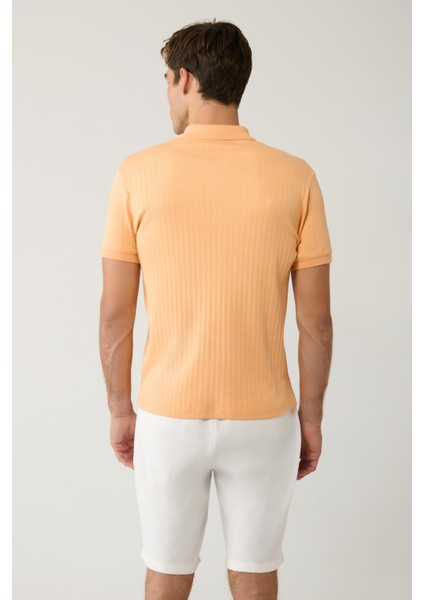 Erkek Açık Turuncu %100 Pamuk 3 Düğmeli Jakarlı Polo Yaka T-shirt A41y1354
