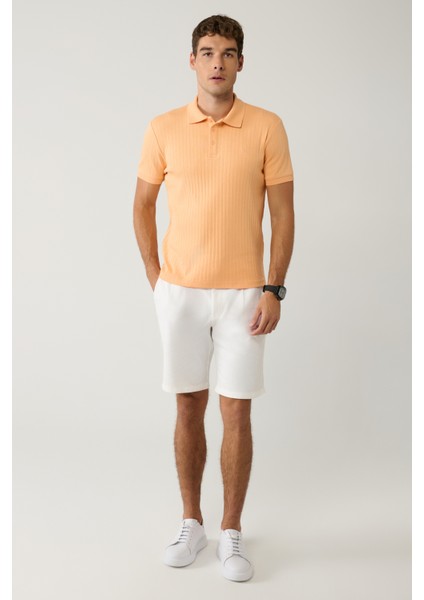 Erkek Açık Turuncu %100 Pamuk 3 Düğmeli Jakarlı Polo Yaka T-shirt A41y1354
