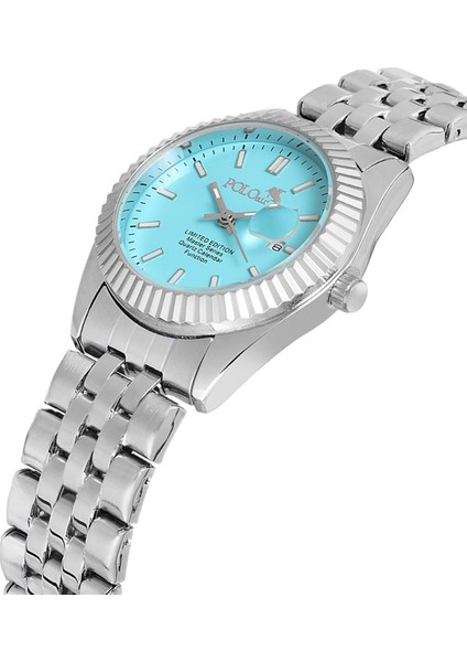 Mercan Takvimli Kadın Kol Saati Zirkon Taşlı Yuvarlak Bileklik Kombin Gümüş Mavi Renk PL-1519B7 fiyatları