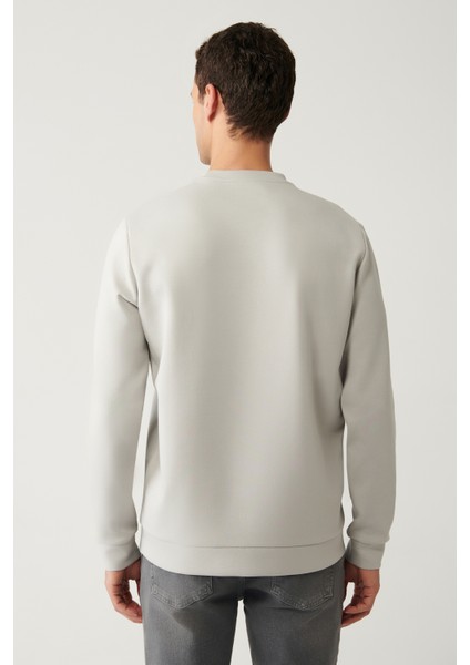 Erkek Gri Bisiklet Yaka Interlok Baskılı Sweatshirt A41y1248