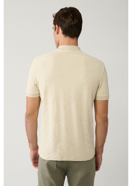 Erkek Bej %100 Pamuk 3 Düğmeli Jakarlı Polo Yaka T-shirt A41y1147