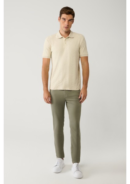 Erkek Bej %100 Pamuk 3 Düğmeli Jakarlı Polo Yaka T-shirt A41y1147