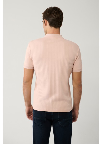 Erkek Açık Pembe %100 Pamuk 3 Düğmeli Jakarlı Polo Yaka T-shirt A41y1354