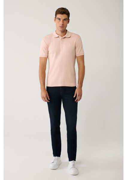 Erkek Açık Pembe %100 Pamuk 3 Düğmeli Jakarlı Polo Yaka T-shirt A41y1354