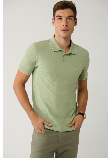 Erkek Haki %100 Pamuk 3 Düğmeli Jakarlı Polo Yaka T-shirt A41y1147