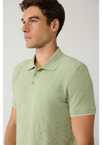 Erkek Haki %100 Pamuk 3 Düğmeli Jakarlı Polo Yaka T-shirt A41y1147