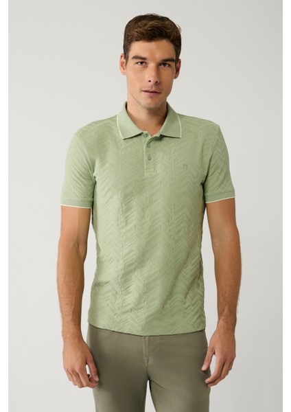 Erkek Haki %100 Pamuk 3 Düğmeli Jakarlı Polo Yaka T-shirt A41y1147