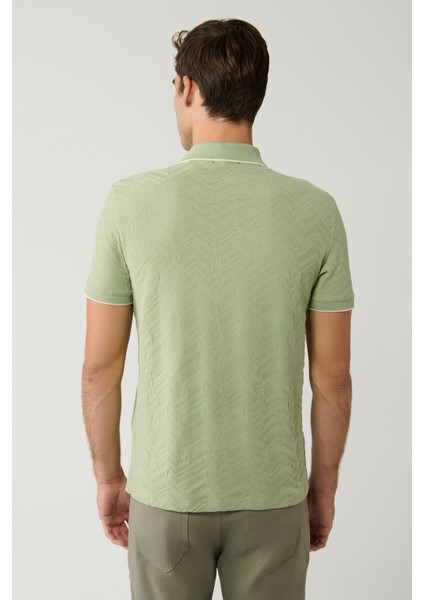 Erkek Haki %100 Pamuk 3 Düğmeli Jakarlı Polo Yaka T-shirt A41y1147