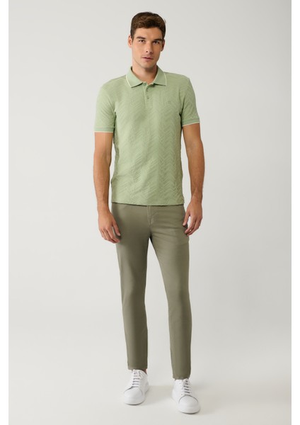 Erkek Haki %100 Pamuk 3 Düğmeli Jakarlı Polo Yaka T-shirt A41y1147