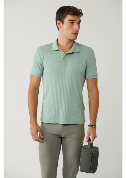 Erkek Su Yeşili 3 Düğmeli Polo Yaka T-shirt Jakarlı Regular Fit A41y1354 modelleri