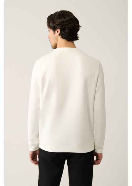 Erkek Ekru Bisiklet Yaka Interlok Baskılı Sweatshirt A41y1246