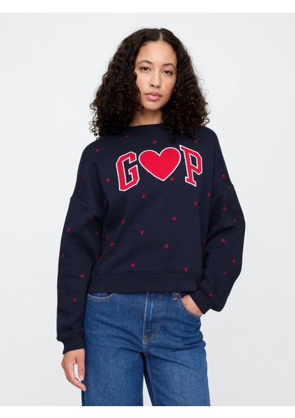 Kadın Lacivert Gap Logo Oversize Fleece Sweatshirt