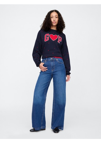 Kadın Lacivert Gap Logo Oversize Fleece Sweatshirt modelleri