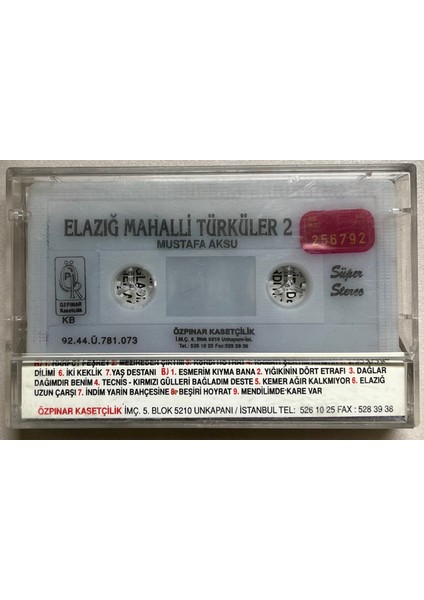 Elazığ Mahalli Türküler 2 – Mustafa Aksu Kaset fiyatları
