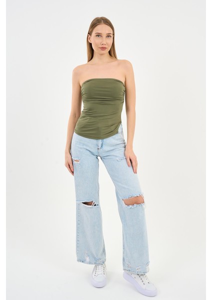 Alexandergardi Yırtmaçlı Straplez Bluz (B24-00226)