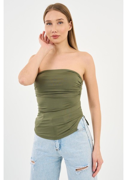 Alexandergardi Yırtmaçlı Straplez Bluz (B24-00226)