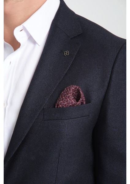Fevual Erkek Koyu Lacivert Mono Yaka Diagonal Desenli Slim Fit Blazer Spor Ceket